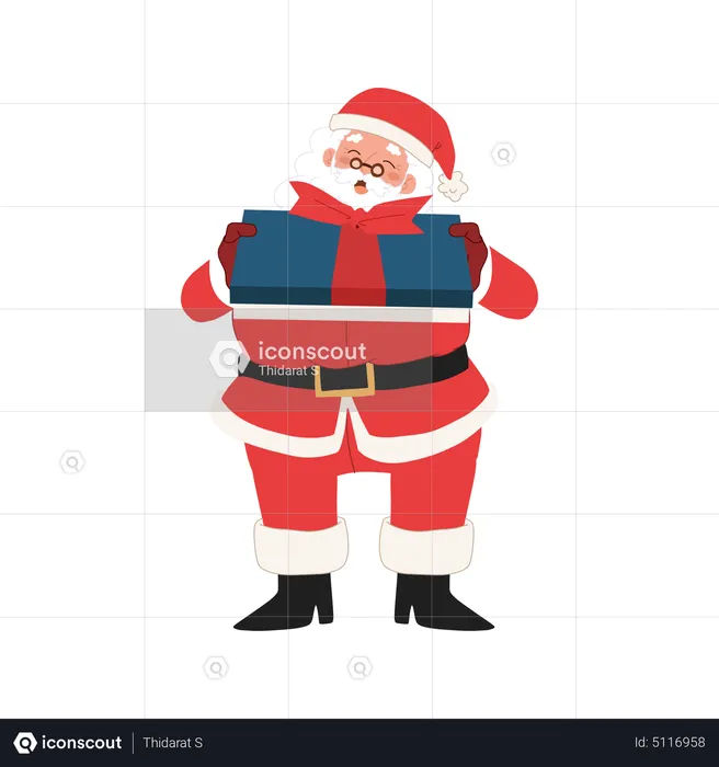 Feliz Papá Noel está dando caja de regalo.  Ilustración