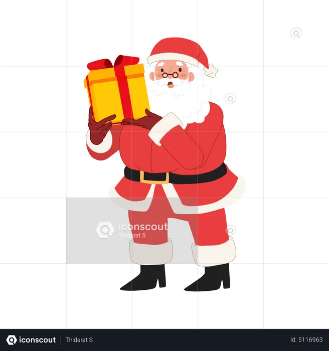 Feliz Papai Noel está segurando uma caixa de presente  Ilustração