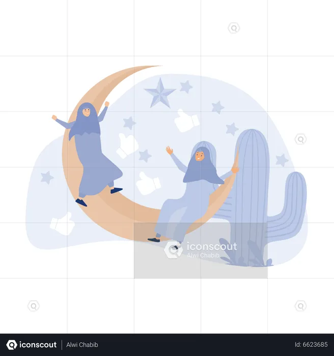 Feliz concepto de saludo ramadán mubarak, eid fitr islámico o adha, ilustración moderna de vector plano  Ilustración