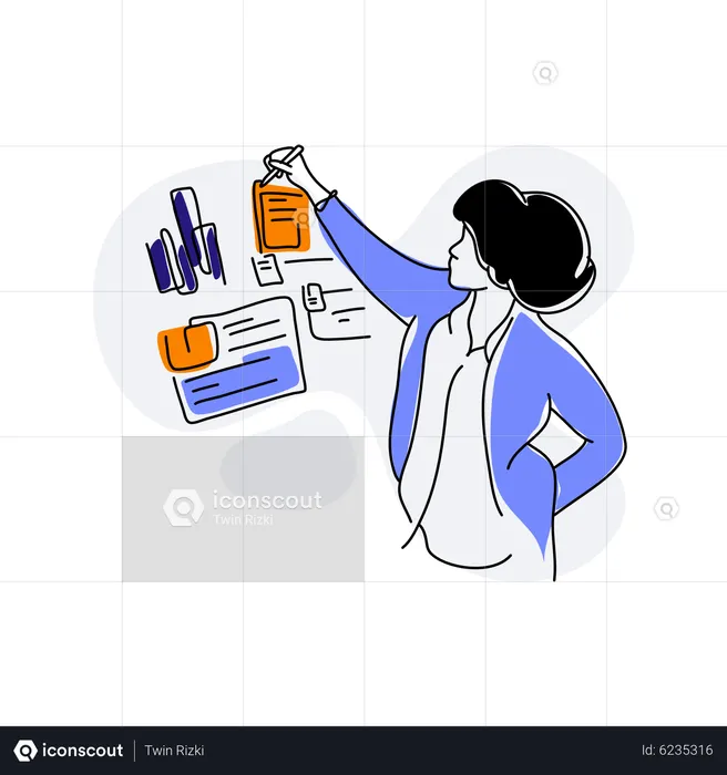 Female accountant doing balance sheet analysis  Illustration