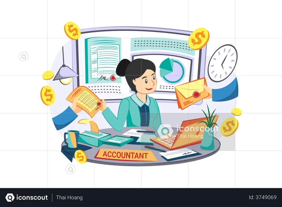 Female accountant managing account  Illustration