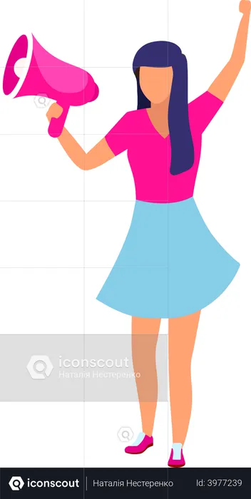 Female activist with loudspeaker  Illustration