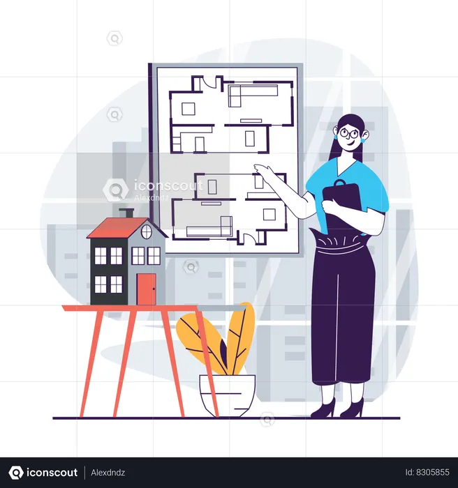 Female agent explaining house plan  Illustration