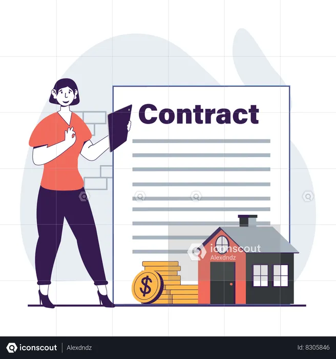 Female agent with real estate contract  Illustration