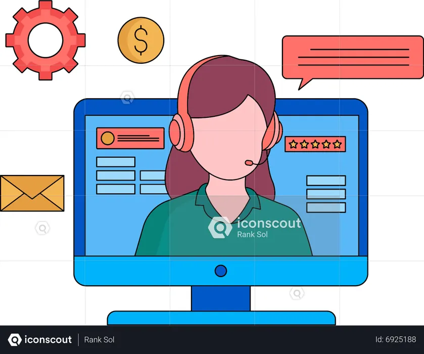 Female agent working at call center  Illustration