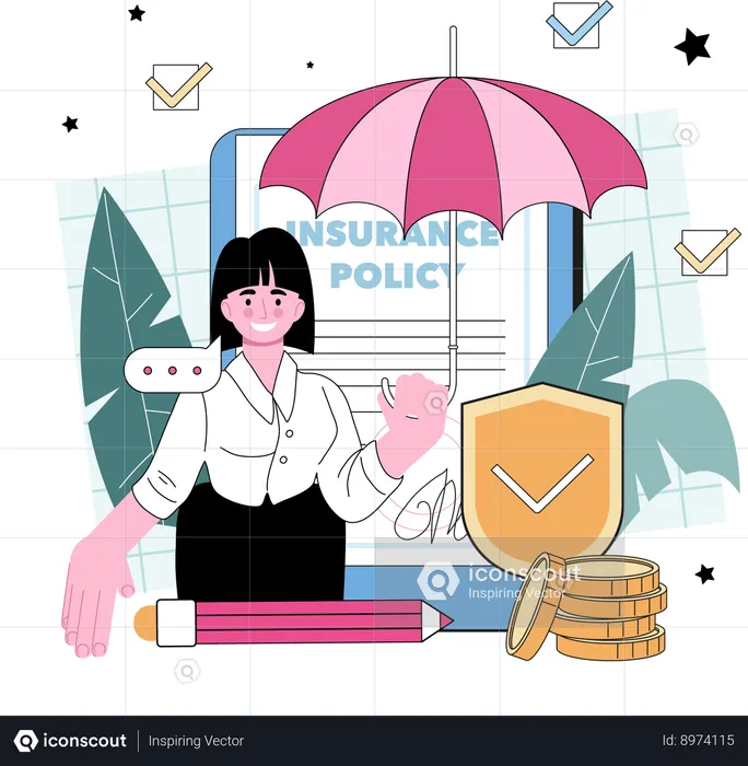 Female agent working on insurance policy  Illustration