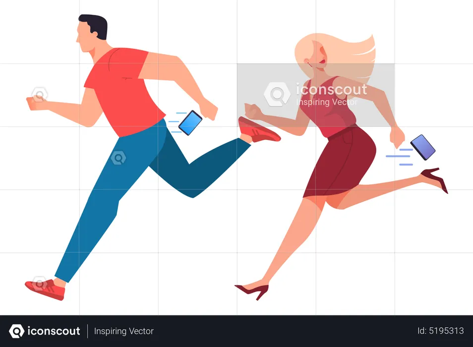 Female and male running and dropping the smartphone  Illustration