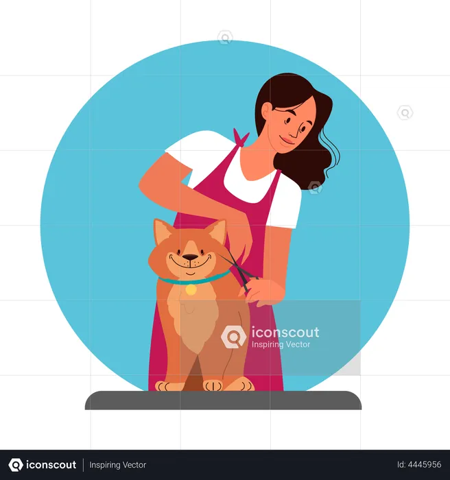 Female animal barber grooming pet  Illustration