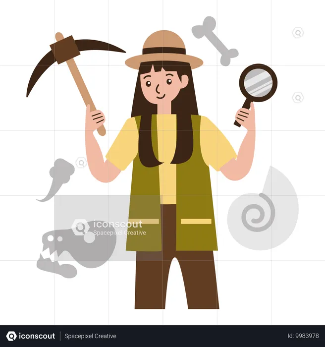 Female archaeologist Bone Fragments  Illustration