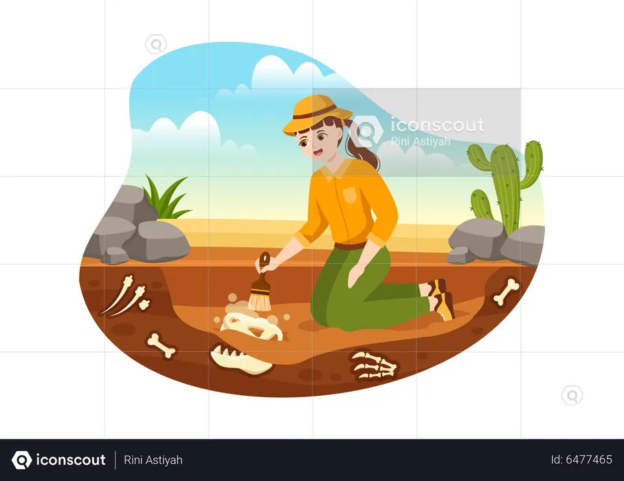 Female archeologist finding fossil remains  Illustration
