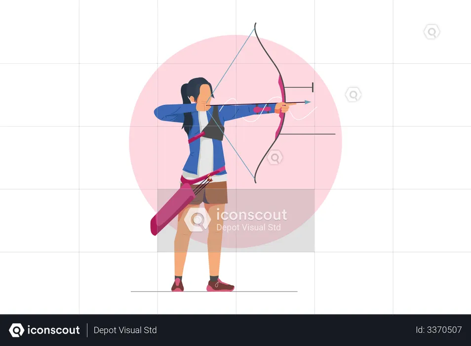 Female archer aiming target  Illustration