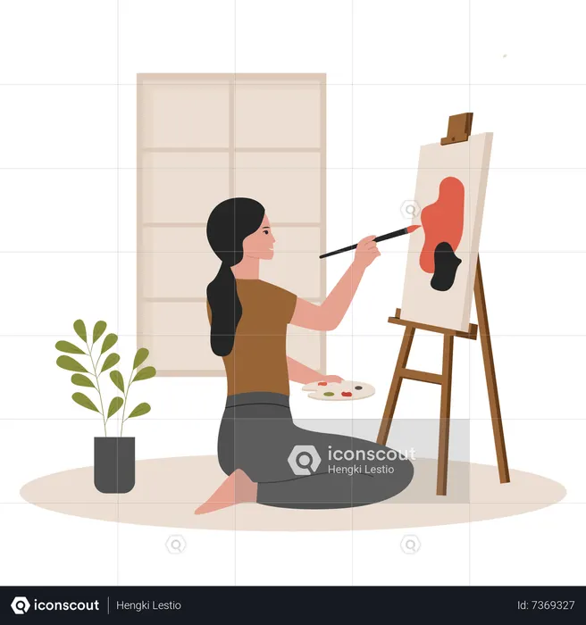 Female artist doing canvas painting  Illustration