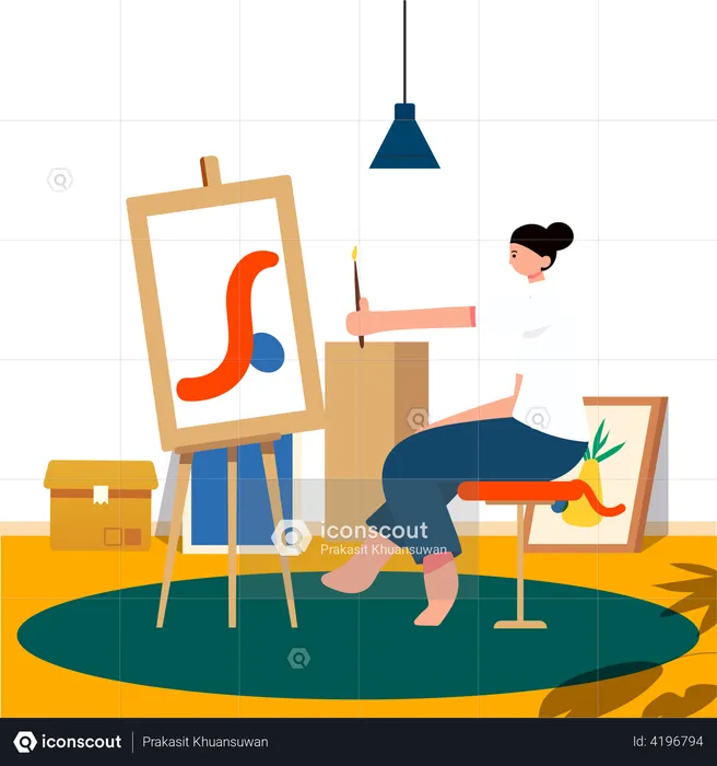 Female artist doing painting  Illustration