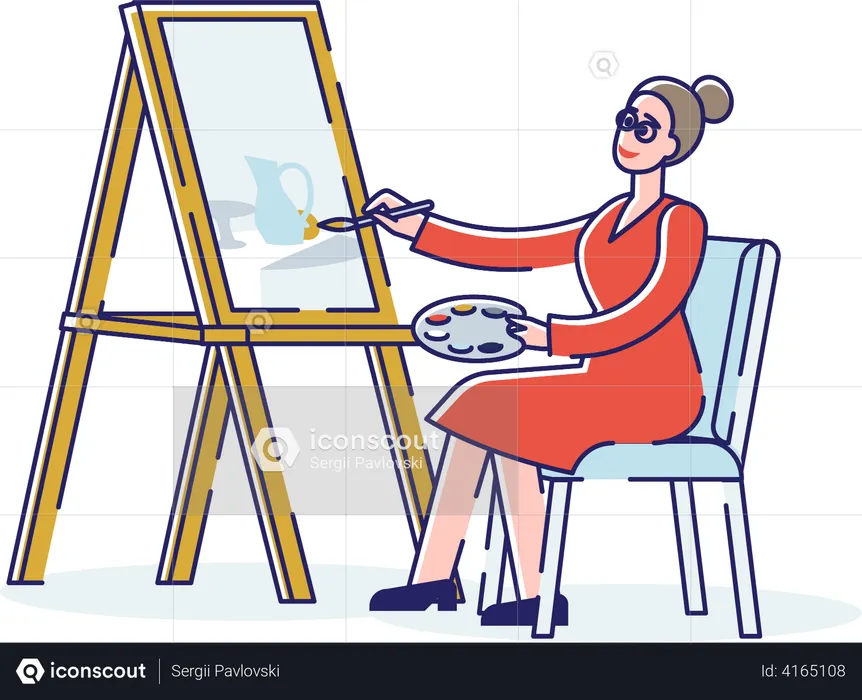 Female artist drawing art on to the artboard  Illustration