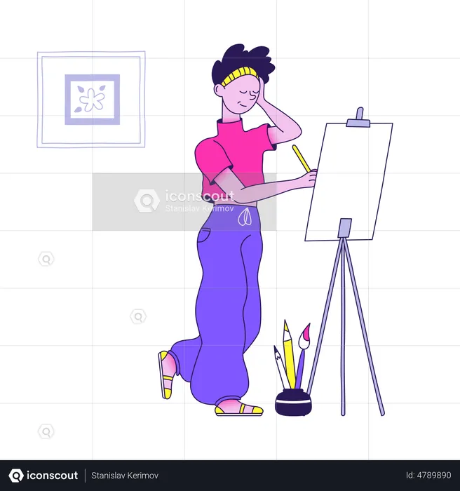 Female artist drawing portrait  Illustration