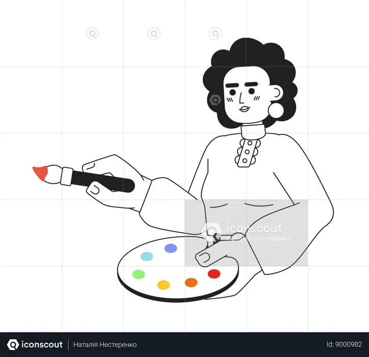 Female artist with paint brush  Illustration