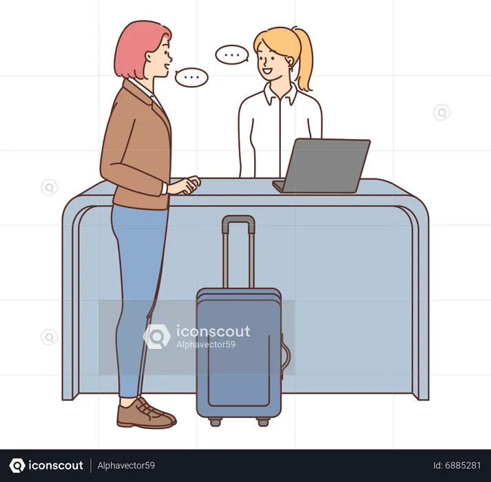 Female asking about room at hotel receptionist  Illustration