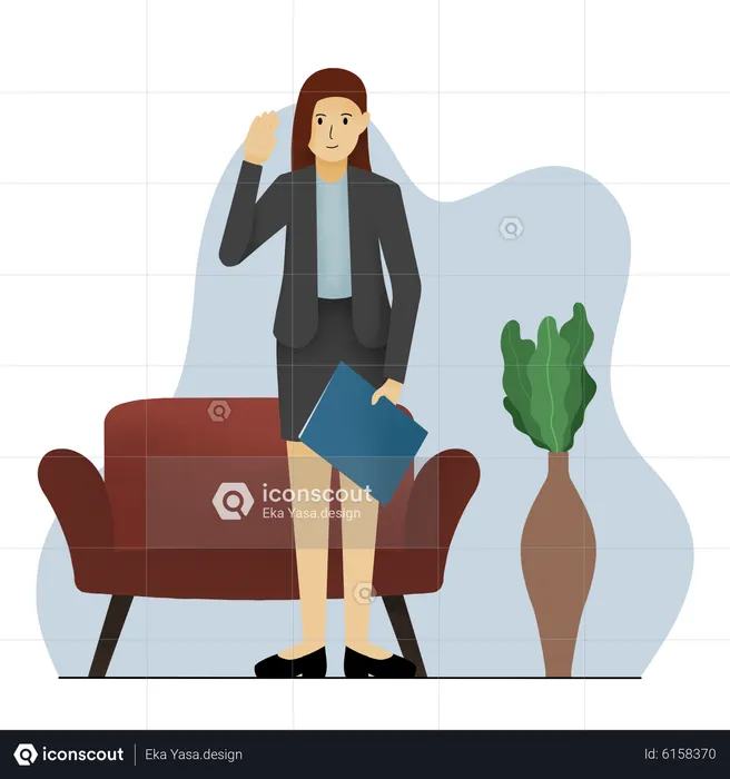 Female assistant saying hello  Illustration
