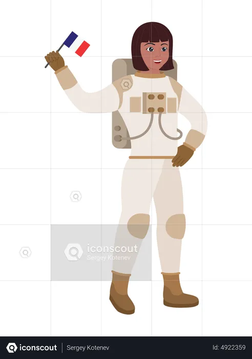 Female Astronaut Holding France Flag  Illustration