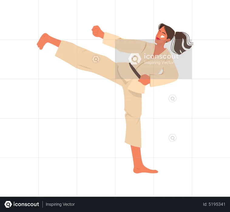 Female athlete doing karate practice  Illustration