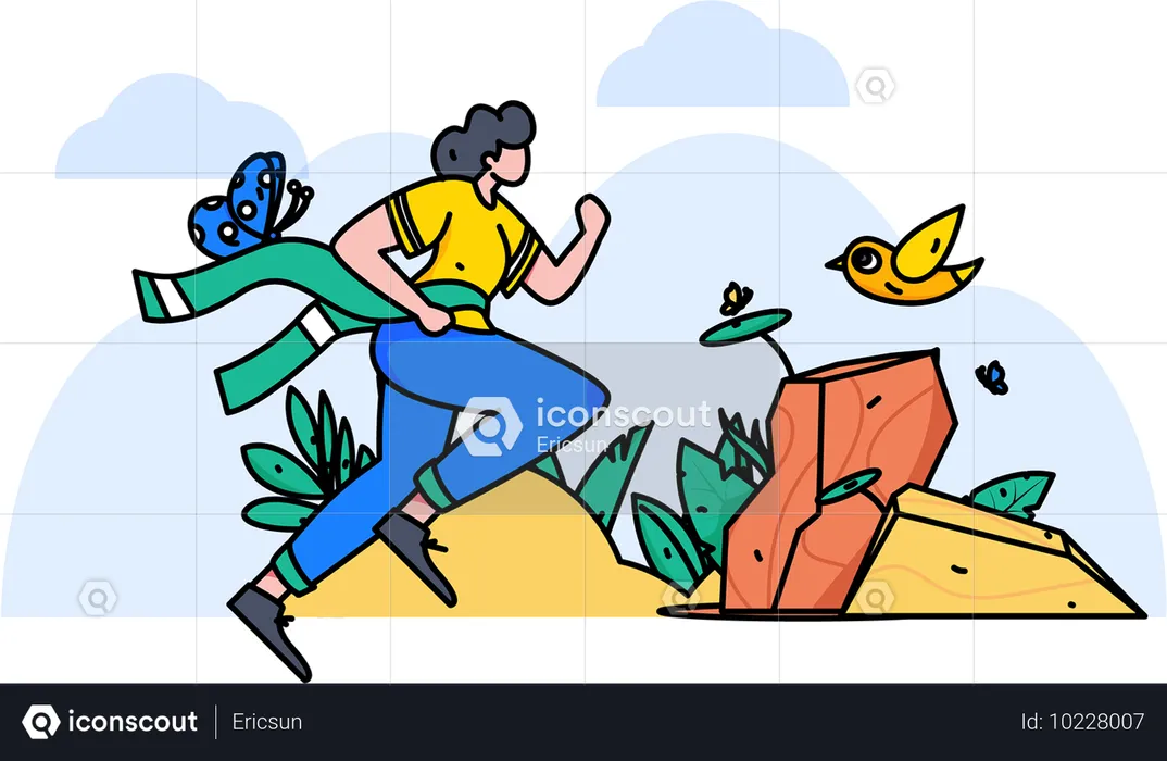 Female athlete running marathon crosses the finish line  Illustration