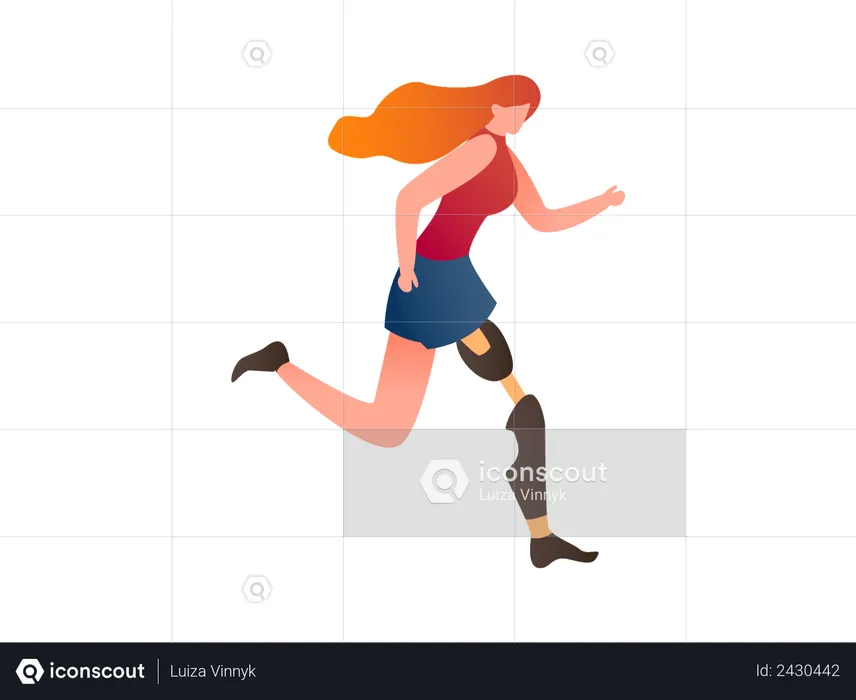 Female athlete running with artificial leg  Illustration