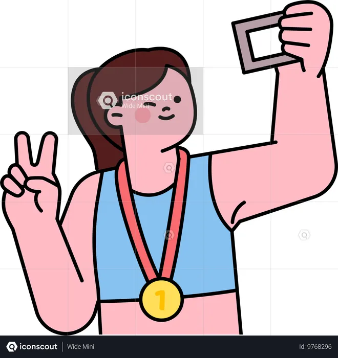 Female athlete talking selfie after victory  Illustration