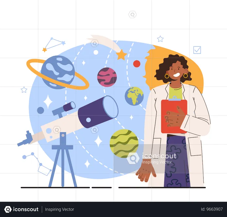 Female atmospheric and space scientist study  Illustration