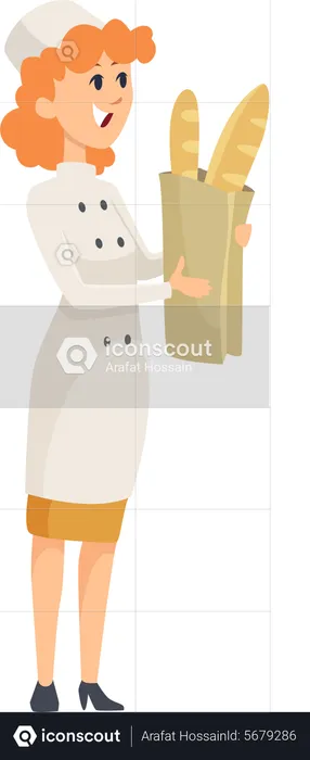 Female baker holding bread  Illustration