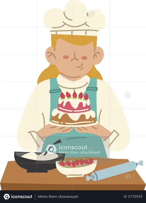 Female baker making cake  Illustration