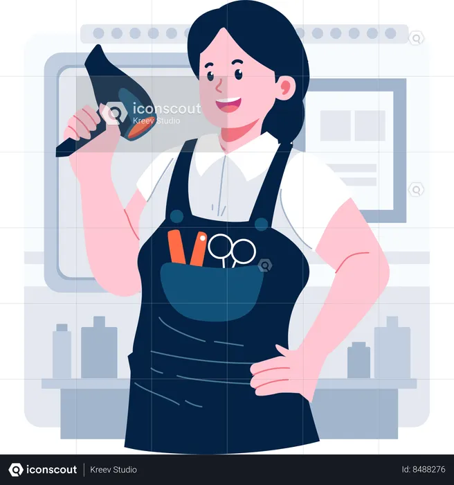 Female barber standing with hairdressing tools  Illustration