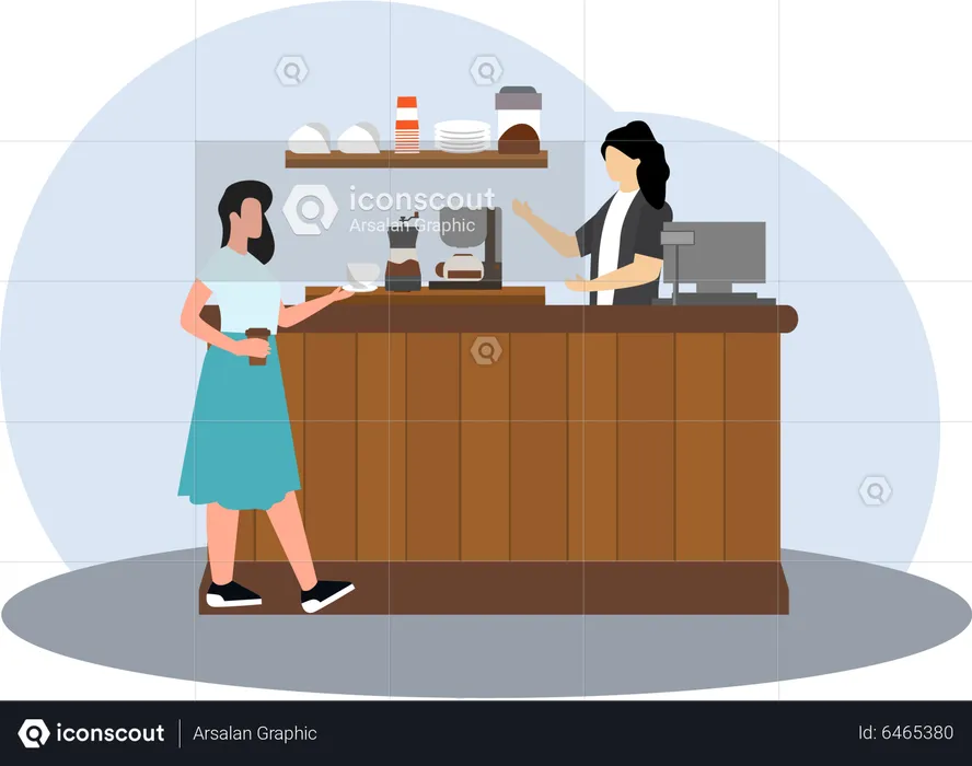 Female barista brewing coffee  Illustration