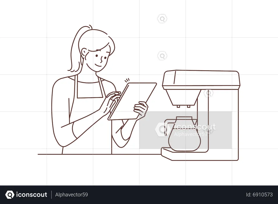 Female barista checking coffee list  Illustration