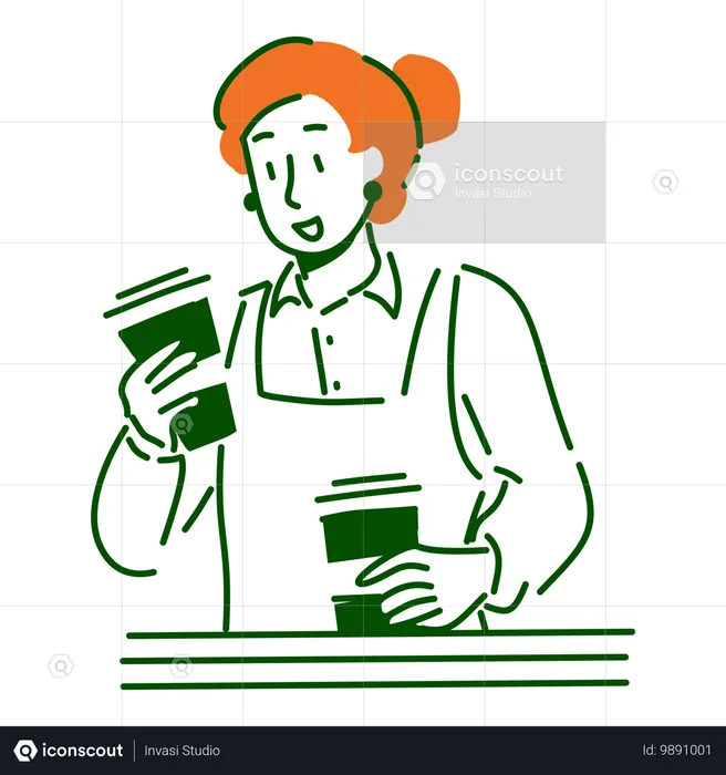 Female barista holding cups  Illustration