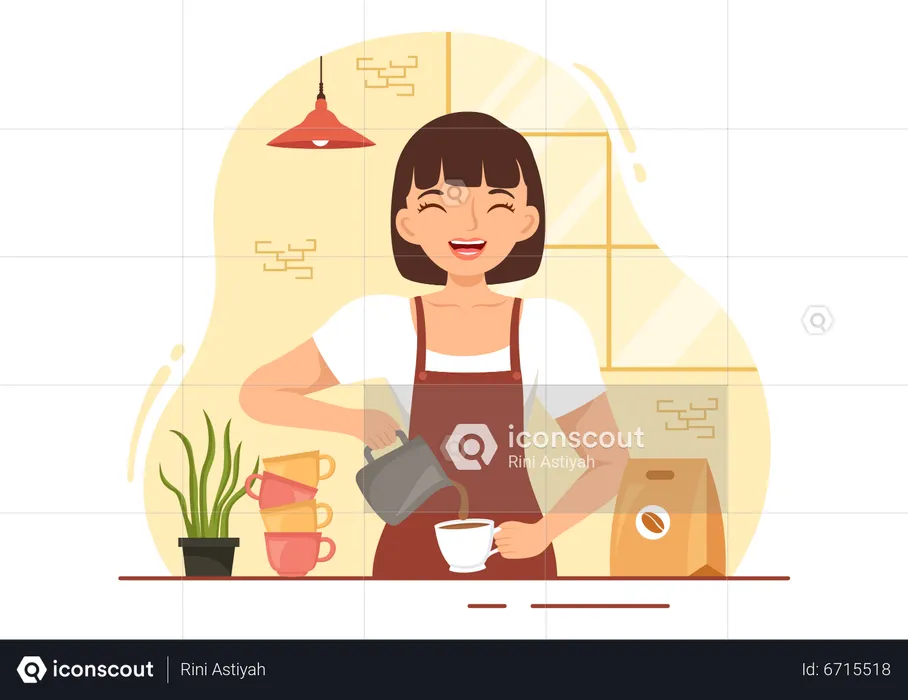 Female Barista Making Coffee  Illustration