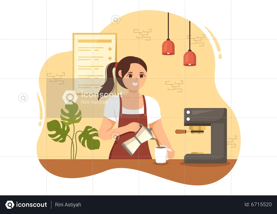 Female Barista Making Coffee  Illustration