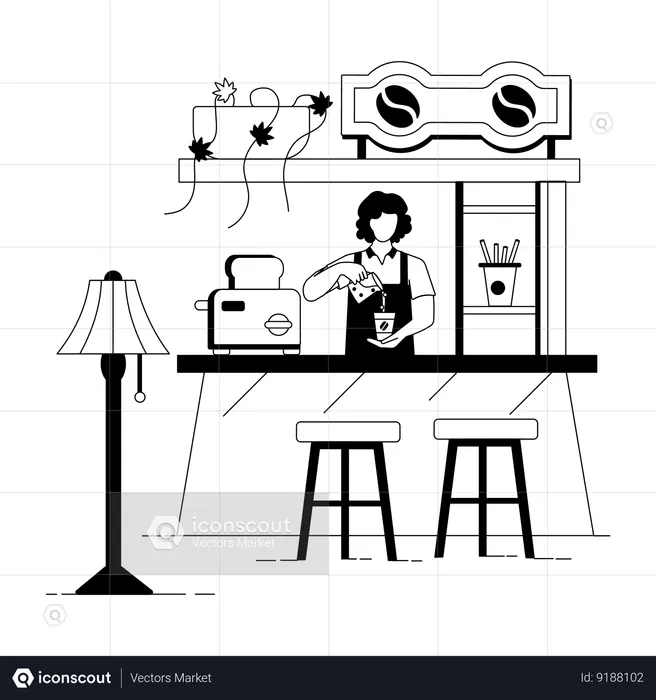 Female barista making coffee  Illustration