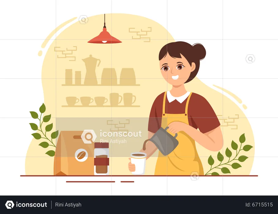 Female Barista Making Coffee  Illustration