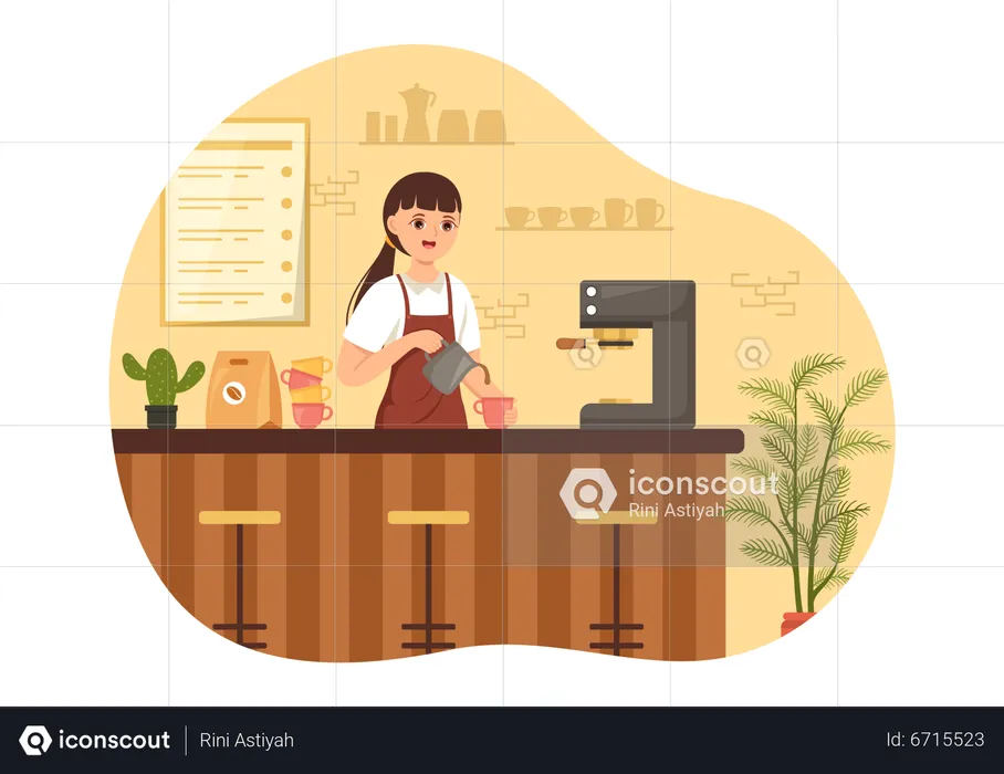 Female Barista Making Coffee  Illustration