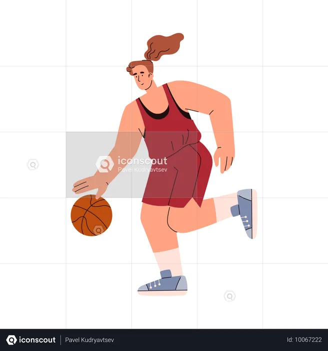 Female basketball character with ball  Illustration