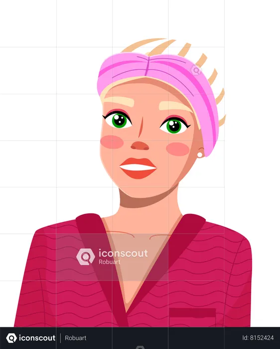 Female beauty blogger wearing pink headband and red bathrobe  Illustration