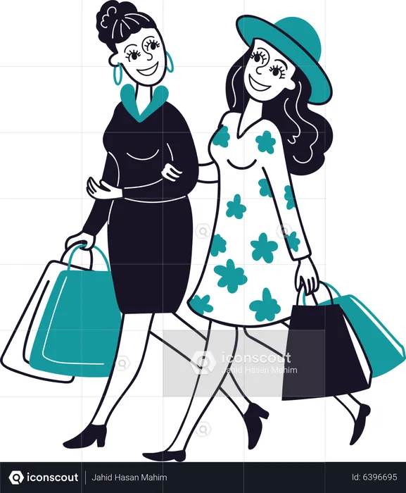 Female best friends going to shopping together  Illustration
