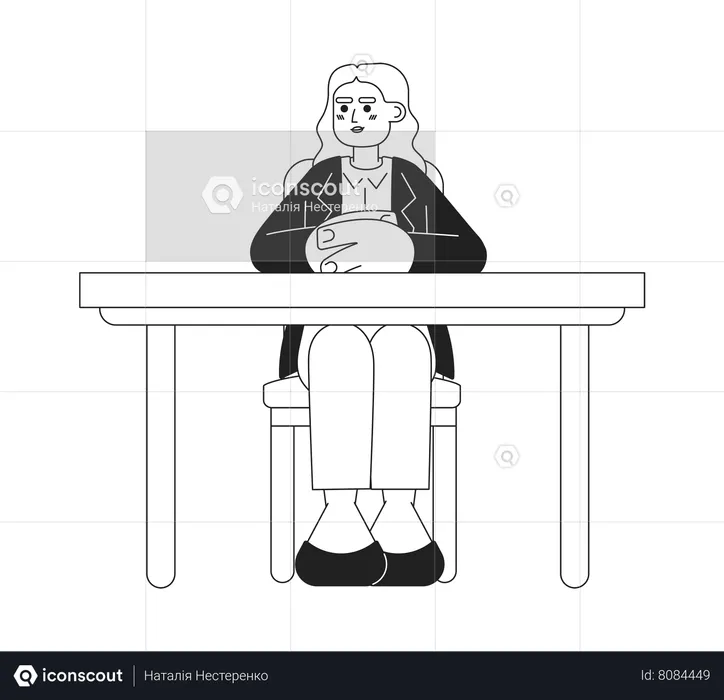 Female boss sitting at desk  Illustration