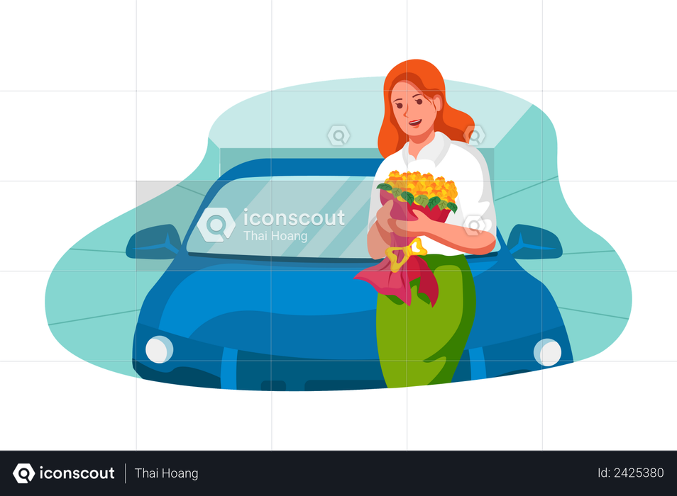 Female bought new car Illustration