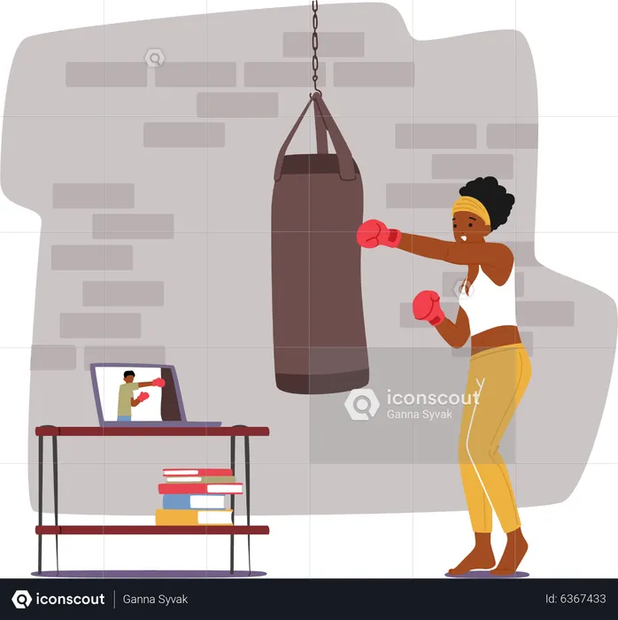 Female boxer hit punching bag  Illustration
