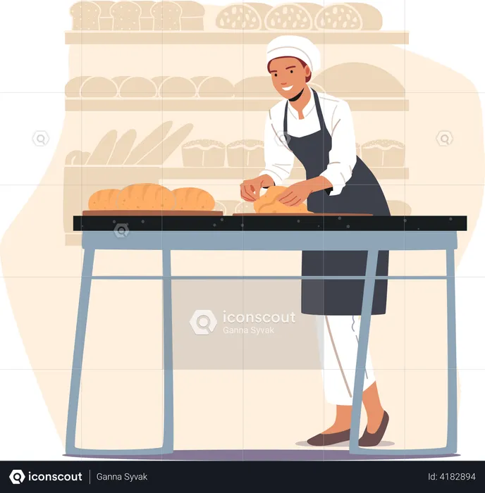 Female bread baker making bread dough  Illustration