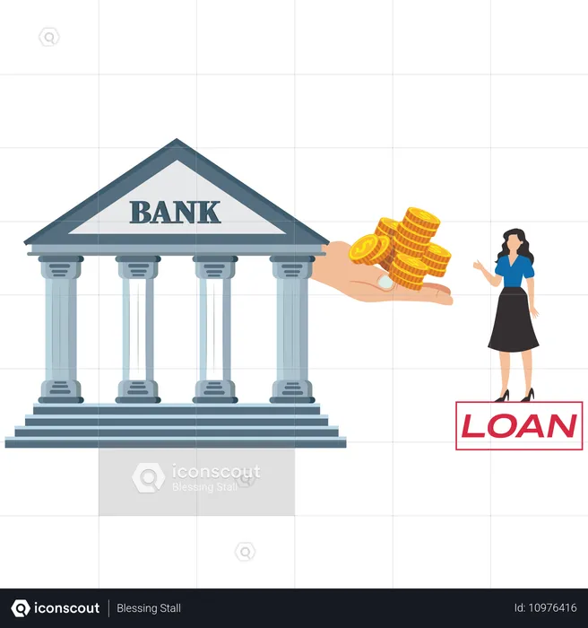 Female business owner receives capital loan from the bank  Illustration