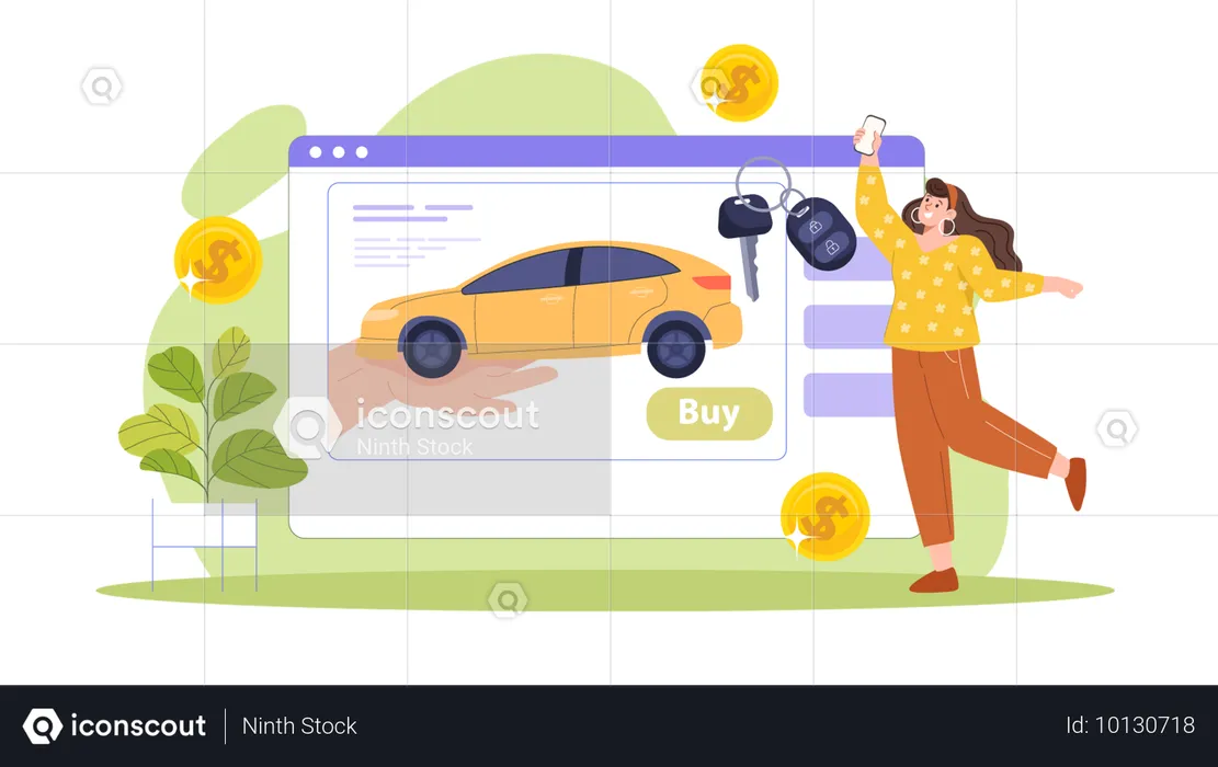 Female Buying New Car  Illustration