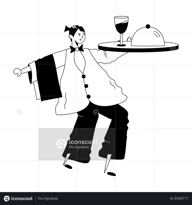 Female Cafe Waiter holding drink plate  Illustration