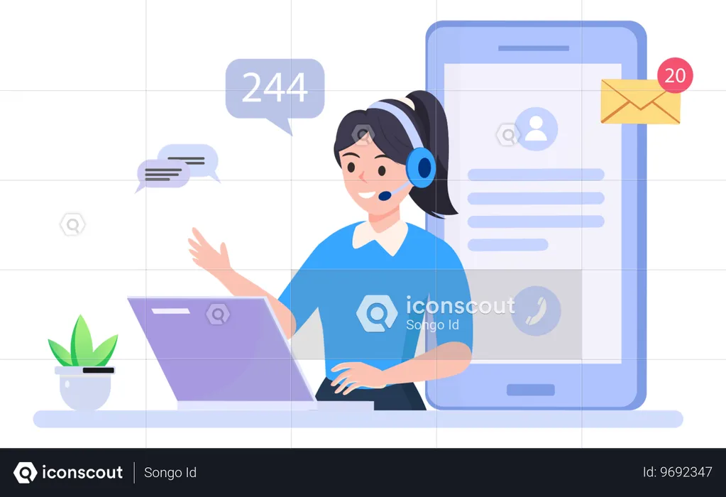 Female Call Center Executive  Illustration